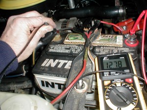 With engine off, verify battery charge of 12+ volts.